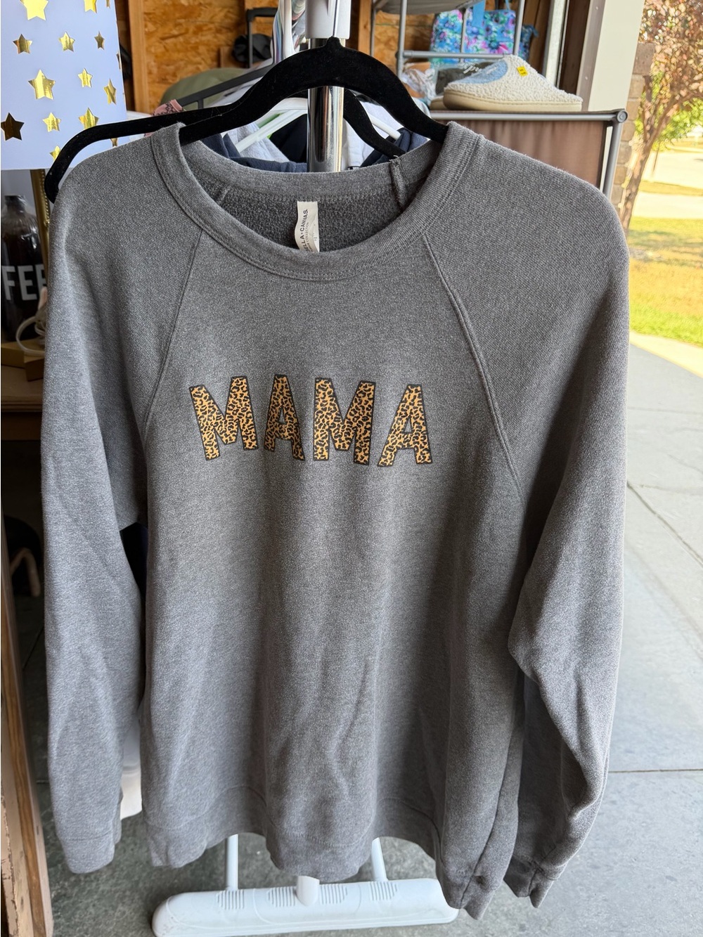 Bella Canvas Gray Sweatshirt with Leopard 'MAMA' Graphic